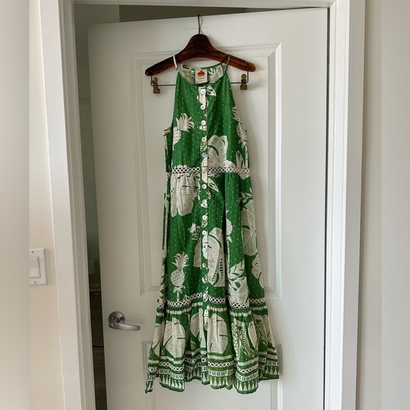 Farm Rio Lace Monsteras Embroidered Ruffle-Hem Midi Dress - Picture 6 of 10